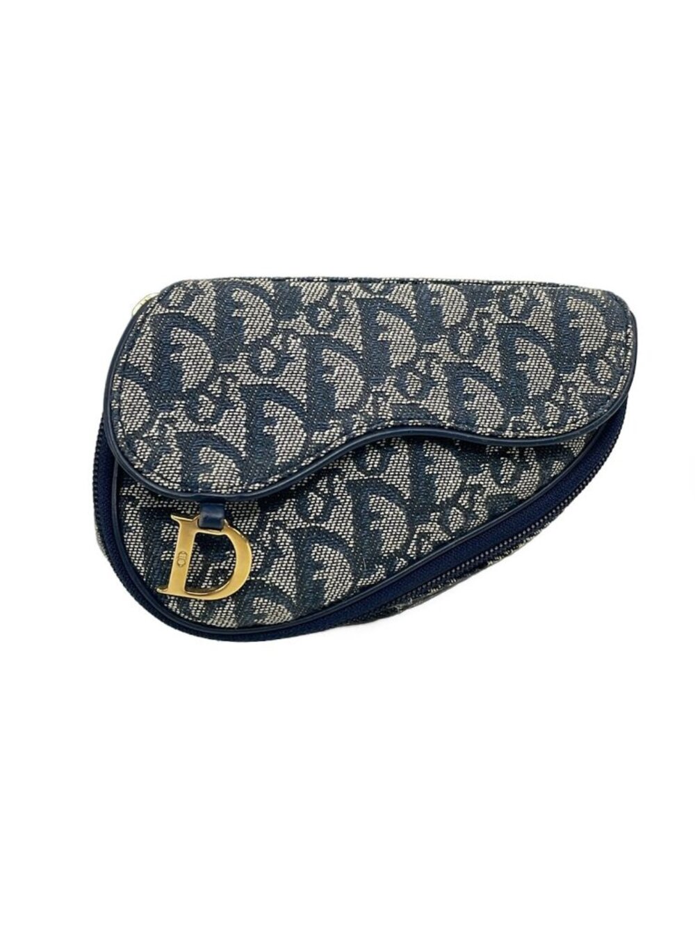 Dior Pouch Logo Glam White Dark Navy Leather